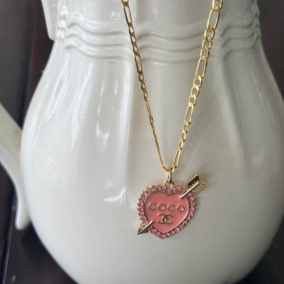 Authentic EUC Double CC stamped pink 
enamel heart Charm 18K plated 
18” chain - Picture 3 of 7